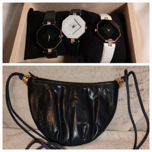 80s octagon wristwatches & 80s leather bag!